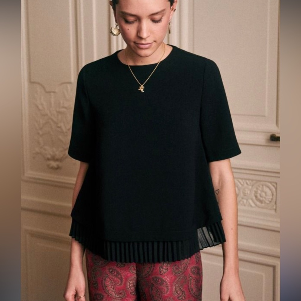 Lulus black blouse with chiffon fringe